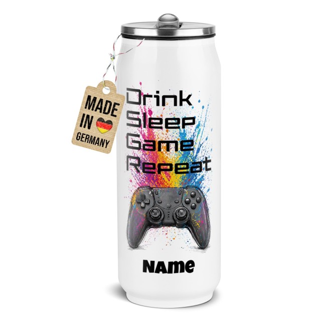 Cola-Dose - Drink Sleep Game Repeat - mit Name - Wei&szlig; 420 ml