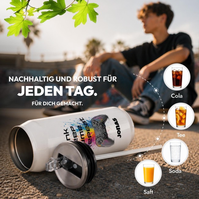 Cola-Dose - Drink Sleep Game Repeat - mit Name - Wei&szlig; 420 ml