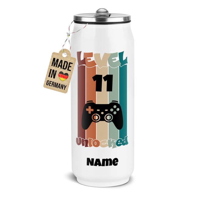 Cola-Dose - Gamer Level Unlocked - mit Name &amp; Zahl - Wei&szlig; 420 ml