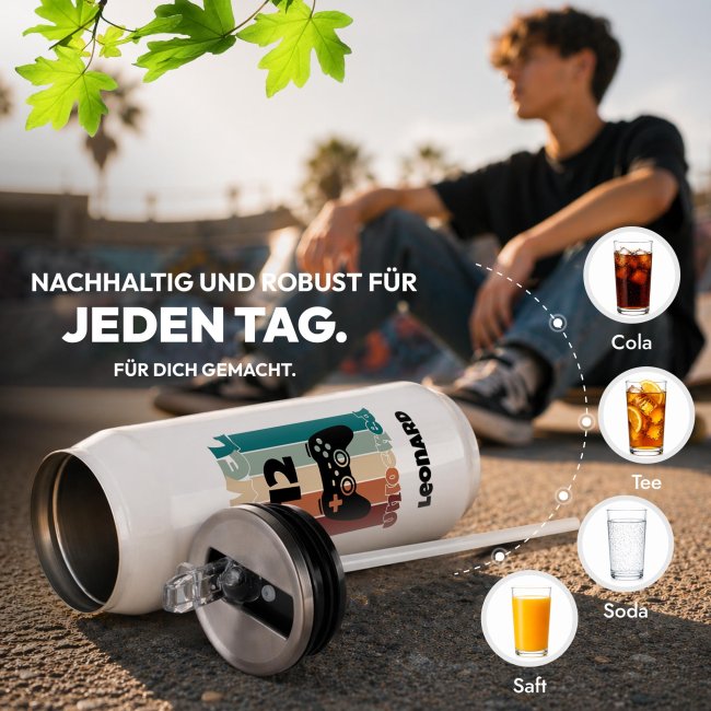 Cola-Dose - Gamer Level Unlocked - mit Name &amp; Zahl - Wei&szlig; 420 ml