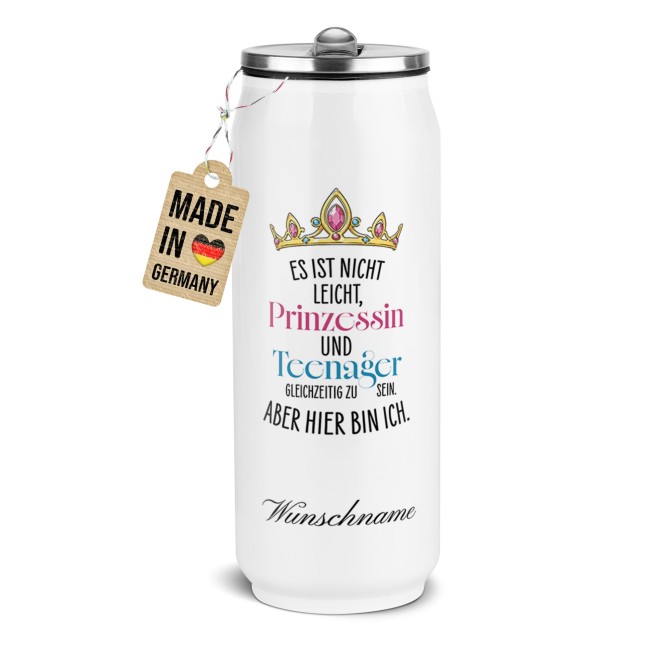 Cola-Dose - Prinzessin &amp; Teenager - mit Name - Wei&szlig; 420 ml
