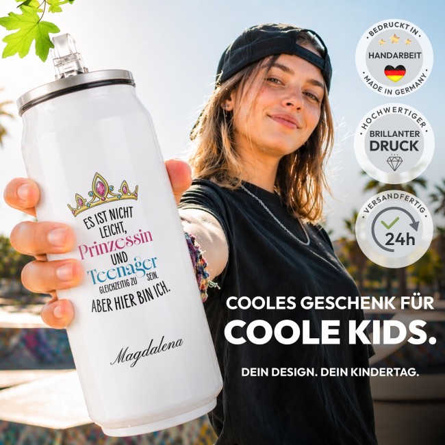 Cola-Dose - Prinzessin &amp; Teenager - mit Name - Wei&szlig; 420 ml