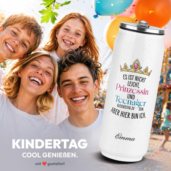 Cola-Dose - Prinzessin &amp; Teenager - mit Name - Wei&szlig; 420 ml