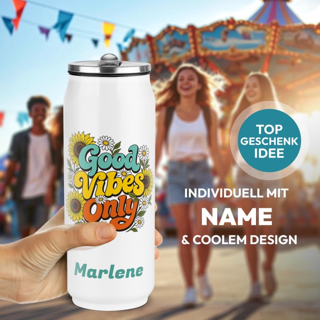 Cola-Dose - Good Vibes Only - mit Name - Wei&szlig; 420 ml