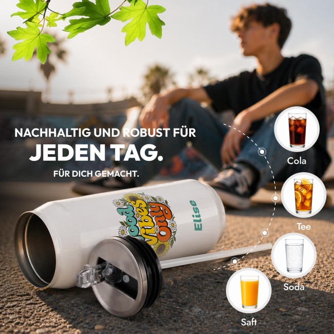 Cola-Dose - Good Vibes Only - mit Name - Wei&szlig; 420 ml