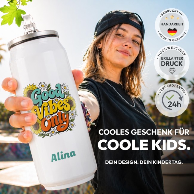 Cola-Dose - Good Vibes Only - mit Name - Wei&szlig; 420 ml