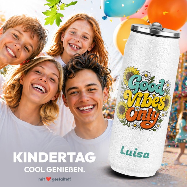 Cola-Dose - Good Vibes Only - mit Name - Wei&szlig; 420 ml