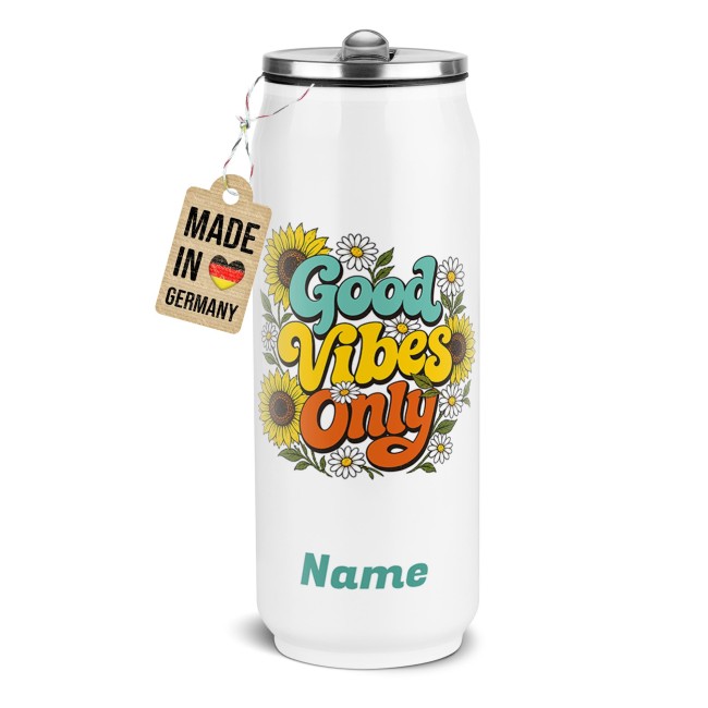 Cola-Dose - Good Vibes Only - mit Name - Wei&szlig; 420 ml