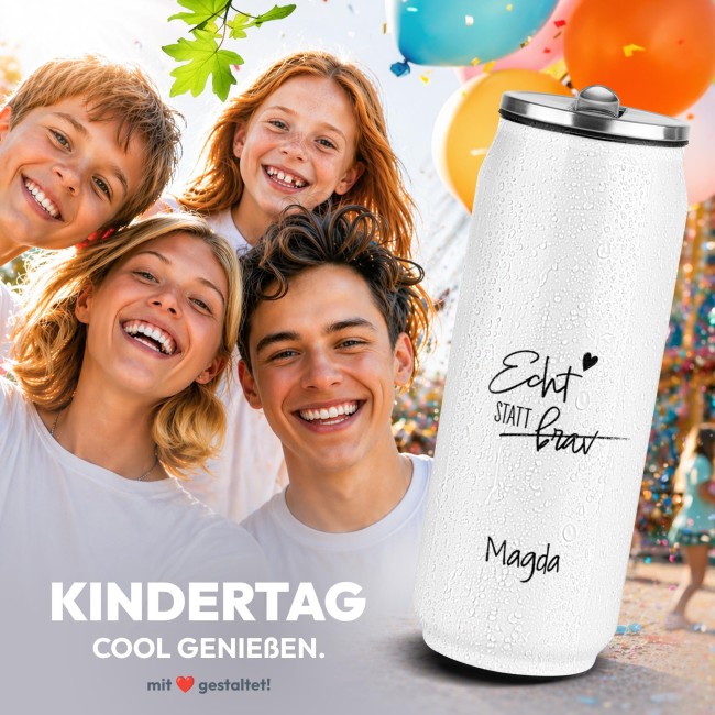 Cola-Dose - Echt statt brav - mit Name - Wei&szlig; 420 ml