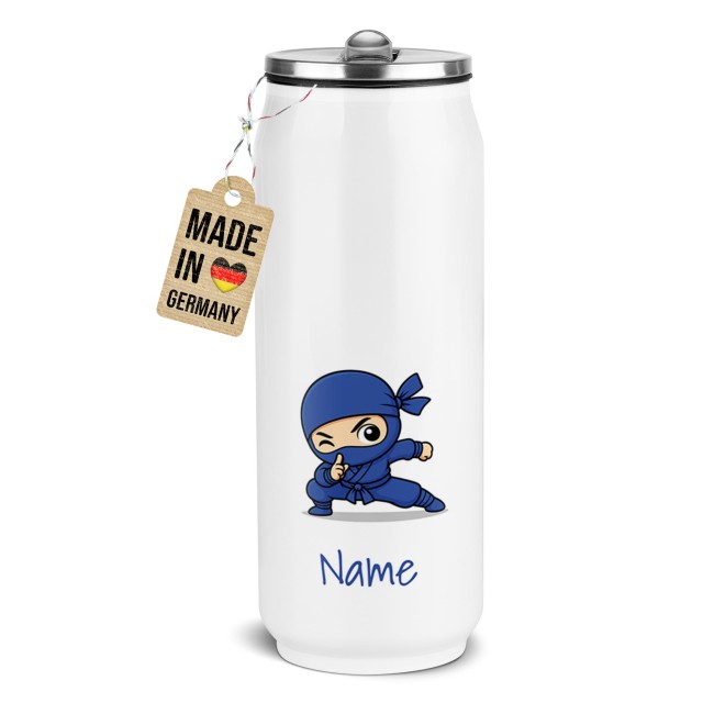Cola-Dose - Ninja Junge Blau - mit Name - Wei&szlig; 420 ml