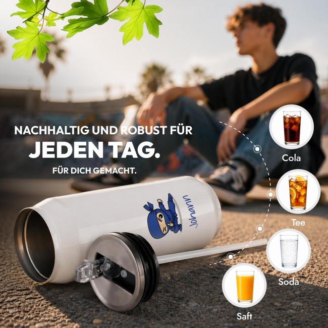 Cola-Dose - Ninja Junge Blau - mit Name - Wei&szlig; 420 ml