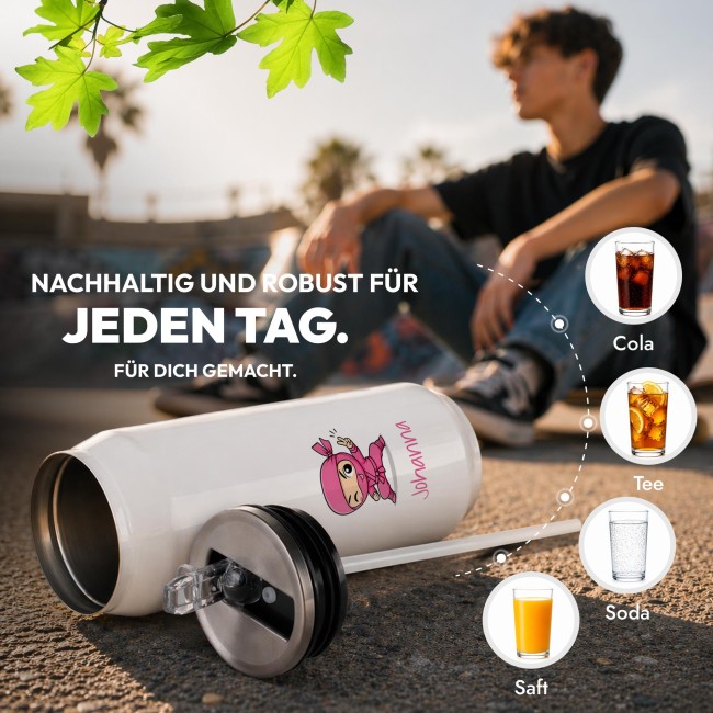Cola-Dose - Ninja M&auml;dchen Pink - mit Name - Wei&szlig; 420 ml