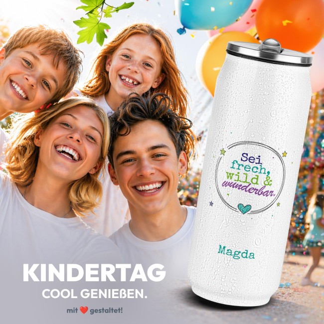 Cola-Dose - Frech, wild &amp; wunderbar - mit Name - Wei&szlig; 420 ml