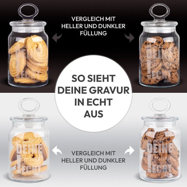 Vorratsdose aus Glas mit Namen &amp; Datum graviert - Hand in Hand - 800 ml