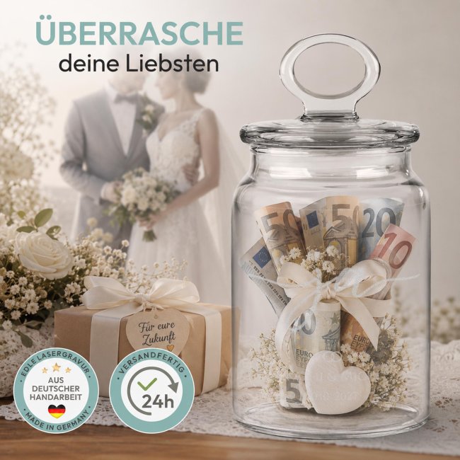 Vorratsdose aus Glas mit Namen &amp; Datum graviert - Ja - 800 ml