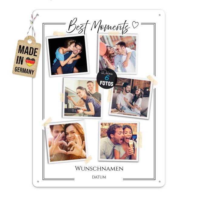 Blechschild zur Hochzeit - Best Moments - mit 6 Fotos, Namen, Datum - 2 verschiedene Gr&ouml;&szlig;en im Hochformat