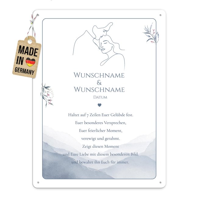 Blechschild zur Hochzeit - Ehegel&uuml;bde - mit Wunschtext, Namen &amp; Datum - 2 verschiedene Gr&ouml;&szlig;en im Hochformat