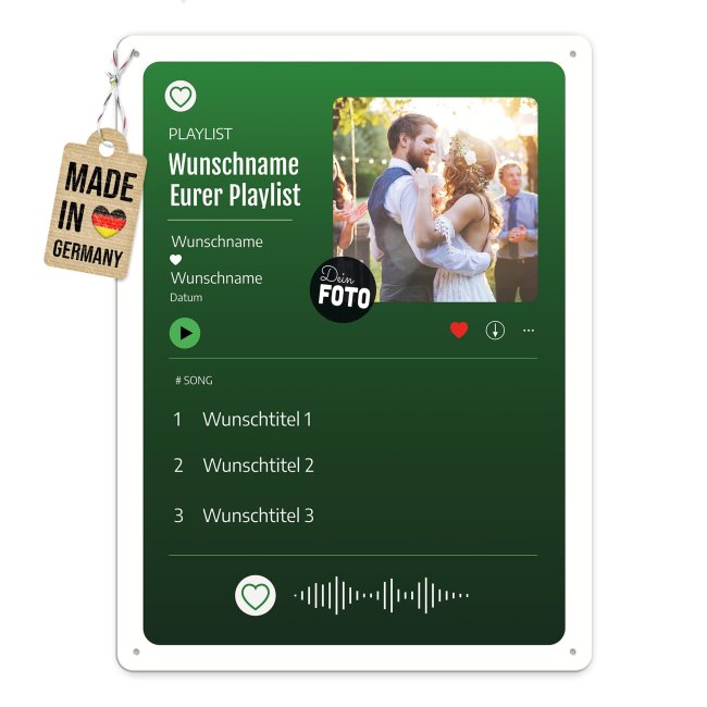 Blechschild zur Hochzeit - Playlist - mit Foto &amp; Wunschtext - 2 verschiedene Gr&ouml;&szlig;en im Hochformat