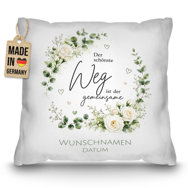 Personalisiertes Kissen zur Hochzeit - Gemeinsamer Weg - mit Namen - verschiedene Farben