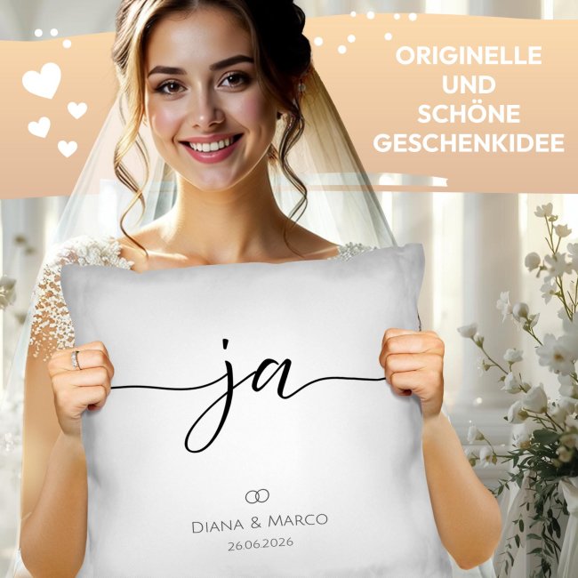 Personalisiertes Kissen zur Hochzeit - Ja - mit Namen &amp; Datum - verschiedene Farben