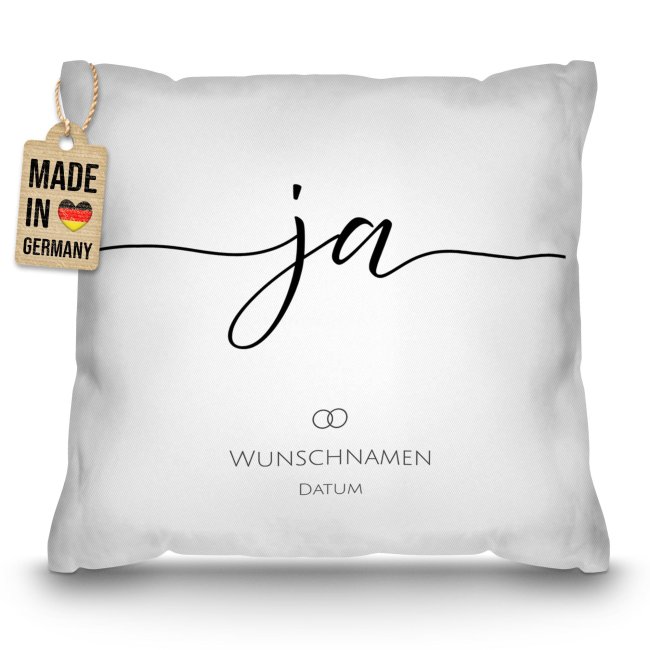 Personalisiertes Kissen zur Hochzeit - Ja - mit Namen &amp; Datum - verschiedene Farben