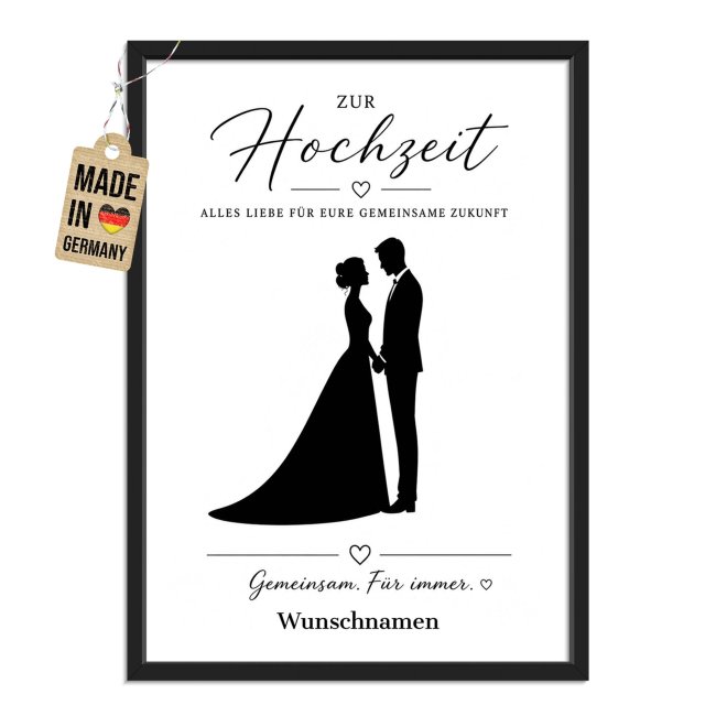 Fotodruck mit Bilderrahmen zur Hochzeit - Gemeinsam. F&uuml;r immer - mit Namen - in 2 Gr&ouml;&szlig;en