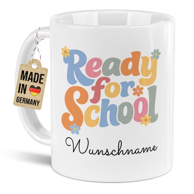 Personalisierte Tasse zur Einschulung - Ready for School - mit Name - Verschiedene Farben