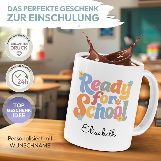 Personalisierte Tasse zur Einschulung - Ready for School - mit Name - Verschiedene Farben