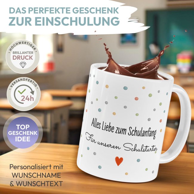Personalisierte Tasse zur Einschulung - Schulkind bunt - mit Name - Verschiedene Farben