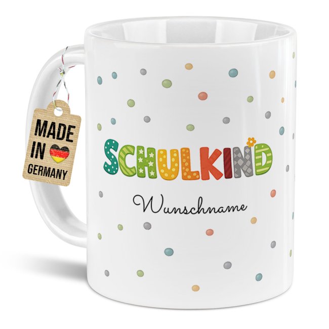 Personalisierte Tasse zur Einschulung - Schulkind bunt - mit Name - Verschiedene Farben