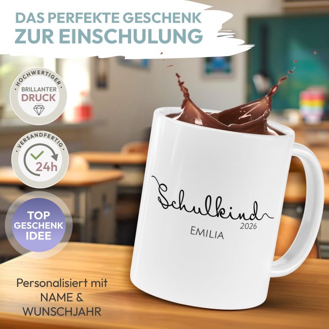 Personalisierte Tasse zur Einschulung - Schulkind - mit Name &amp; Jahr - Verschiedene Farben