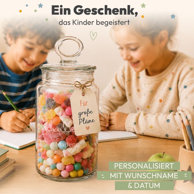 Vorratsdose aus Glas zur Einschulung - mit Name &amp; Jahr graviert - Schulkind - 1100 ml