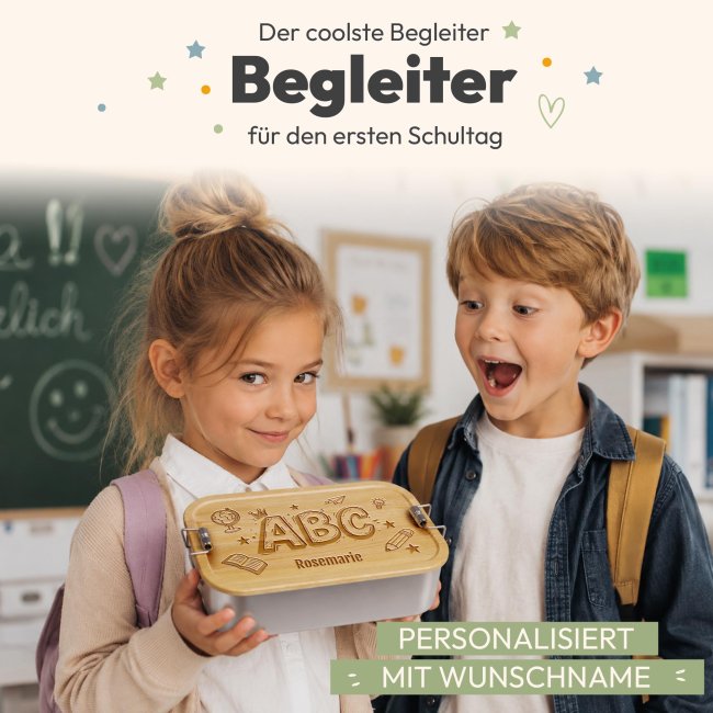 Brotdose mit Gravur zur Einschulung - ABC - mit Name - Gro&szlig;