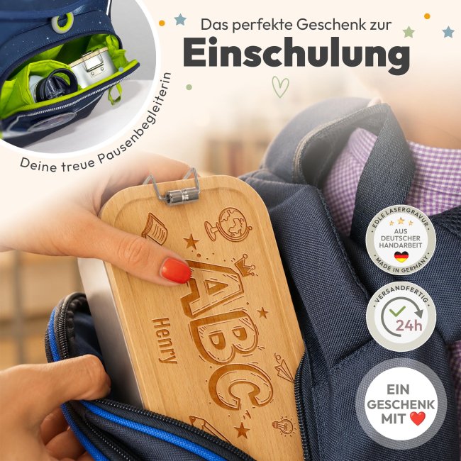Brotdose mit Gravur zur Einschulung - ABC - mit Name - Gro&szlig;