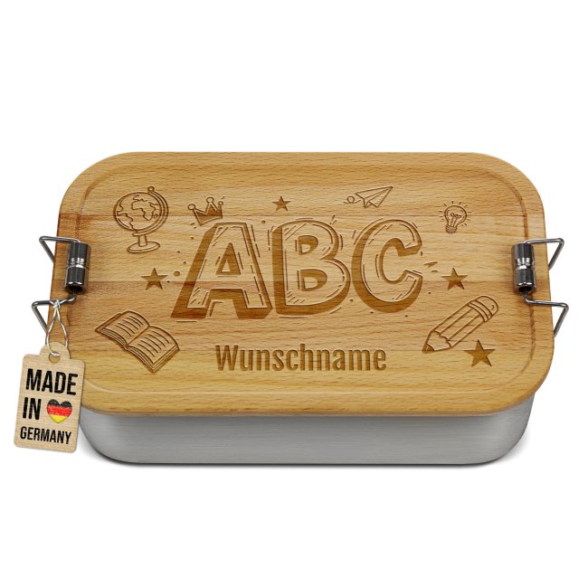 Brotdose mit Gravur zur Einschulung - ABC - mit Name - Gro&szlig;