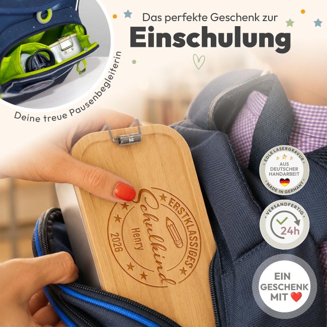 Brotdose mit Gravur zur Einschulung - Erstklassiges Schulkind - mit Name &amp; Jahr - Gro&szlig;