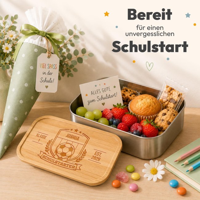 Brotdose mit Gravur zur Einschulung - Schulstarter - Fussball - mit Name &amp; Jahr - Gro&szlig;
