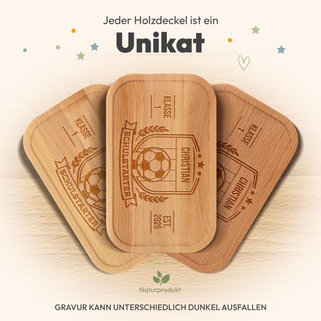 Brotdose mit Gravur zur Einschulung - Schulstarter - Fussball - mit Name &amp; Jahr - Gro&szlig;