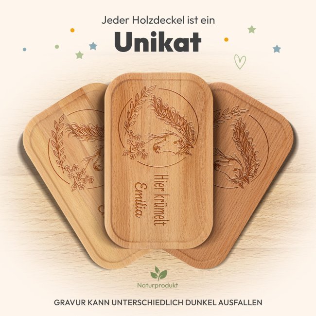 Brotdose mit Gravur zur Einschulung - Hier kr&uuml;melt - Pferd - mit Name - Gro&szlig;