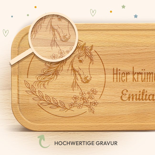 Brotdose mit Gravur zur Einschulung - Hier kr&uuml;melt - Pferd - mit Name - Gro&szlig;