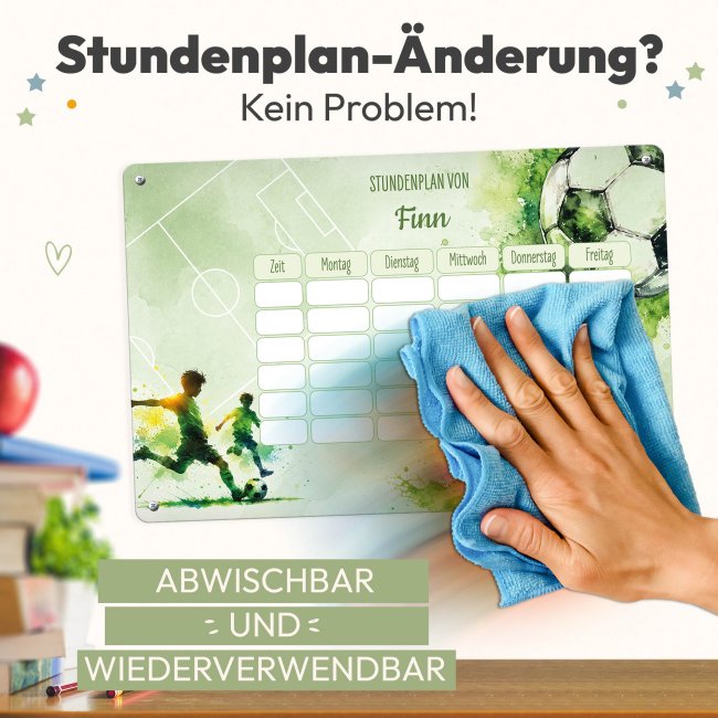 Abwischbarer Stundenplan - Schulkind - Fu&szlig;ball - mit Name personalisierbar