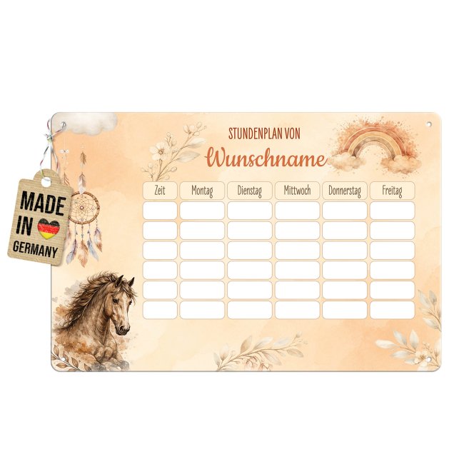 Abwischbarer Stundenplan - Schulkind - Pferd - mit Name personalisierbar