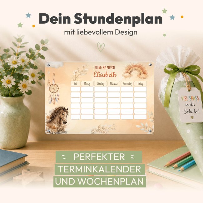 Abwischbarer Stundenplan - Schulkind - Pferd - mit Name personalisierbar