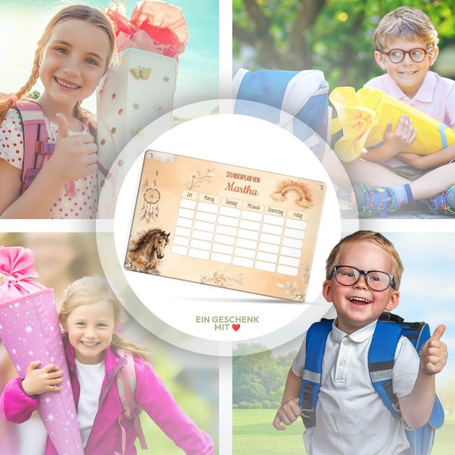 Abwischbarer Stundenplan - Schulkind - Pferd - mit Name personalisierbar