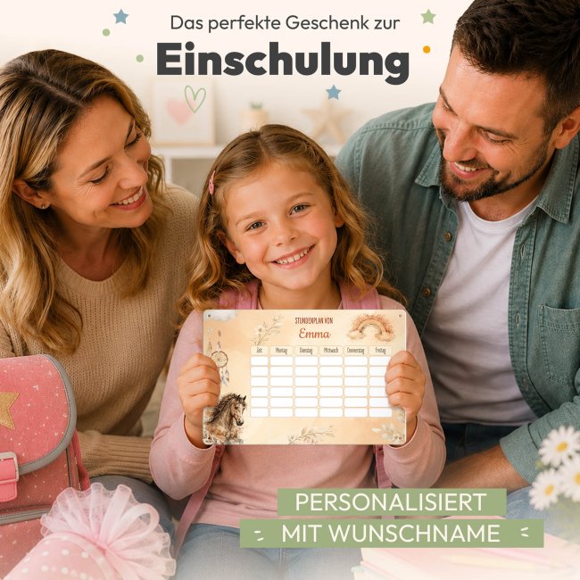 Abwischbarer Stundenplan - Schulkind - Pferd - mit Name personalisierbar