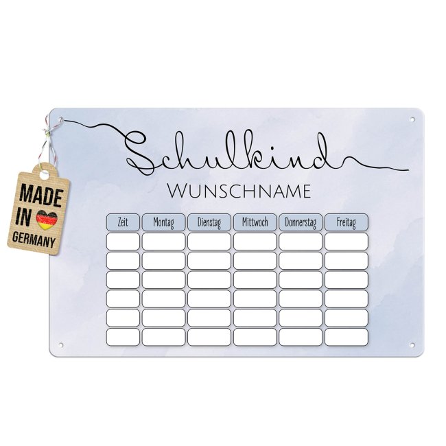 Abwischbarer Stundenplan - Schulkind - Schriftzug - mit Name personalisierbar