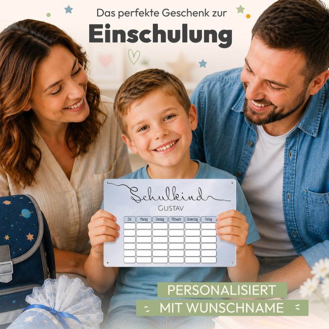 Abwischbarer Stundenplan - Schulkind - Schriftzug - mit Name personalisierbar