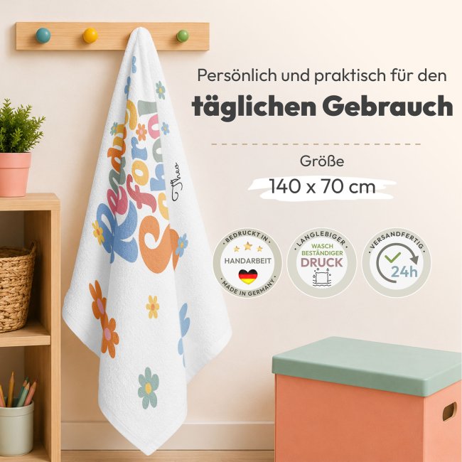Kinder-Handtuch - Ready for School - mit Name - 140 x 70 cm