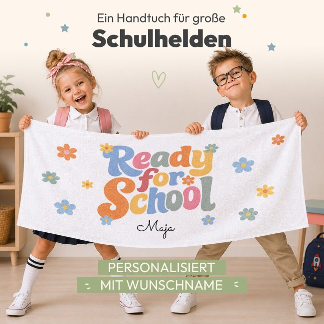 Kinder-Handtuch - Ready for School - mit Name - 140 x 70 cm