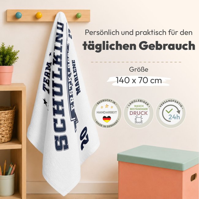 Kinder-Handtuch - Team Schulkind - mit Name - 140 x 70 cm